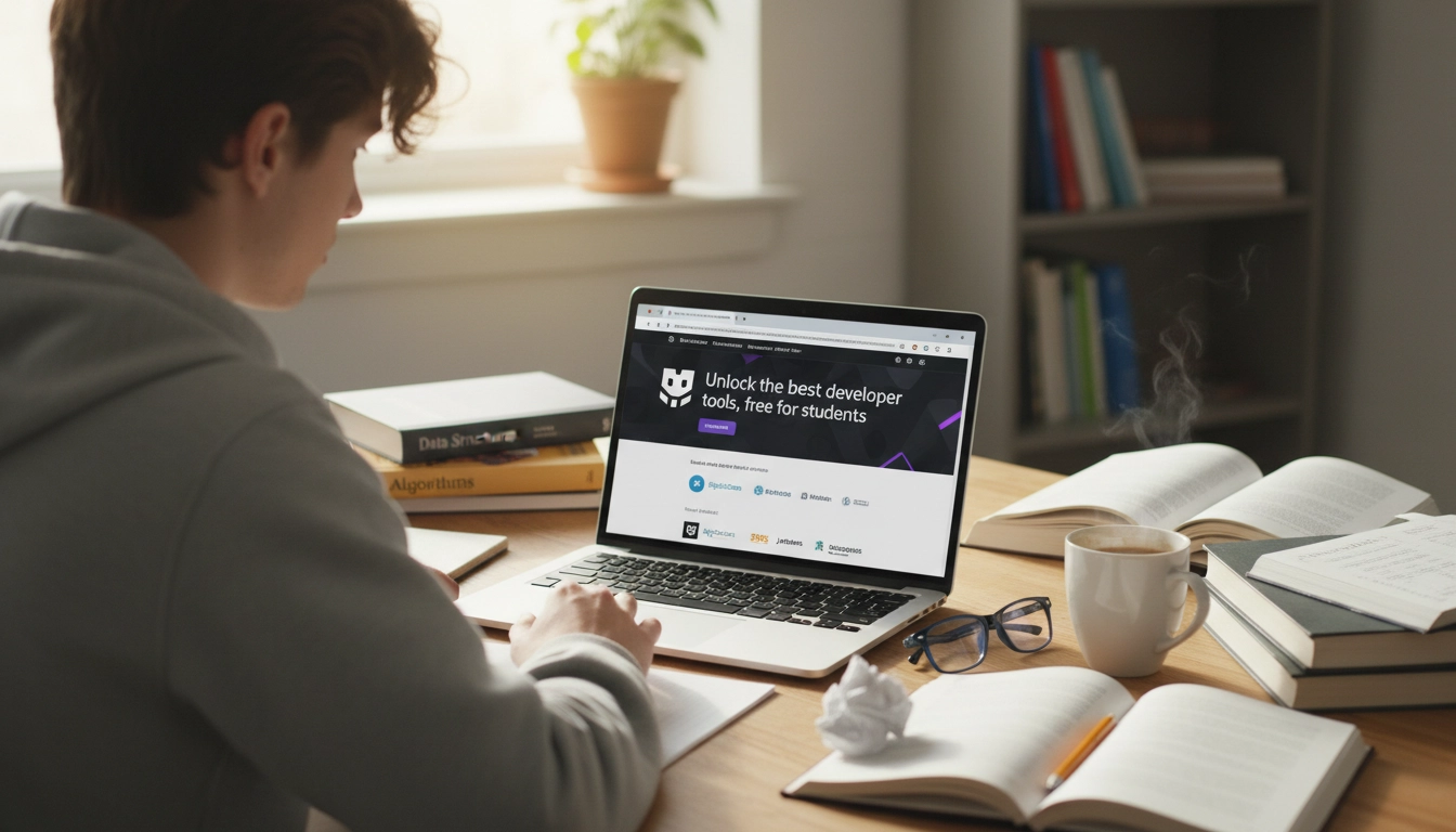Student accessing GitHub Student Developer Pack on laptop