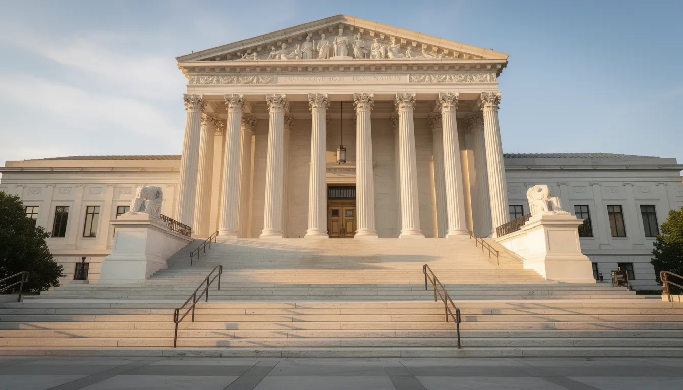 Steps of a federal government building with neoclassical columns