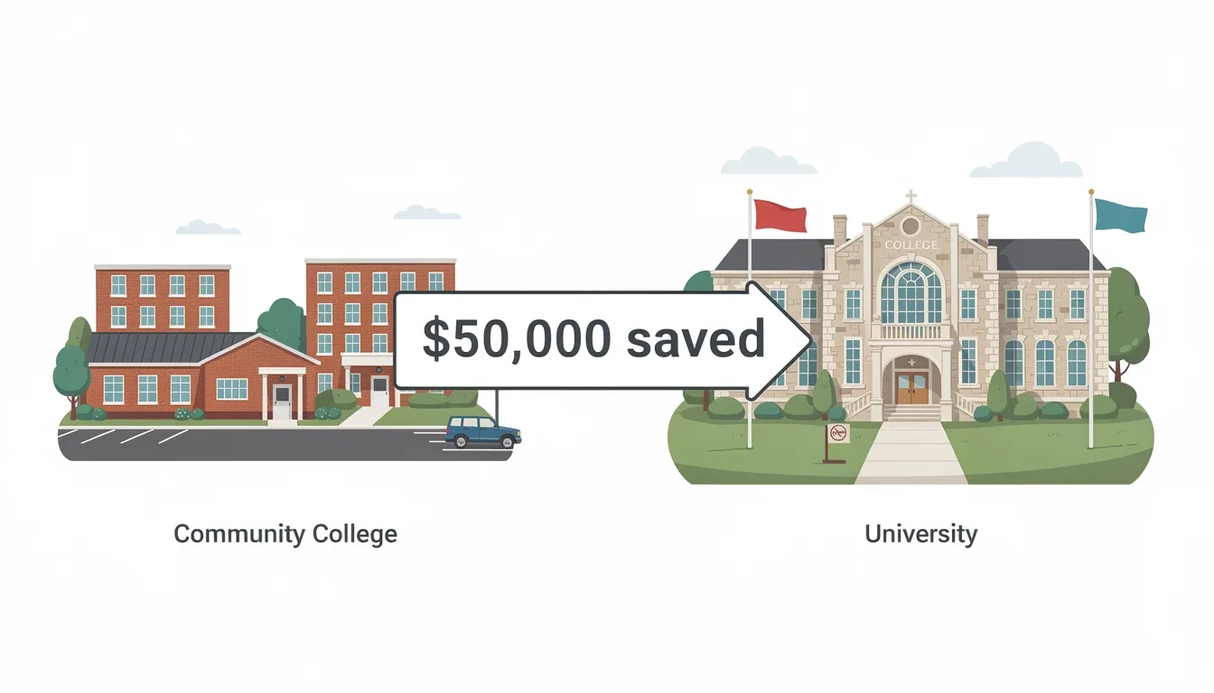 Diagram illustrating the 2+2 transfer path from community college to four-year university
