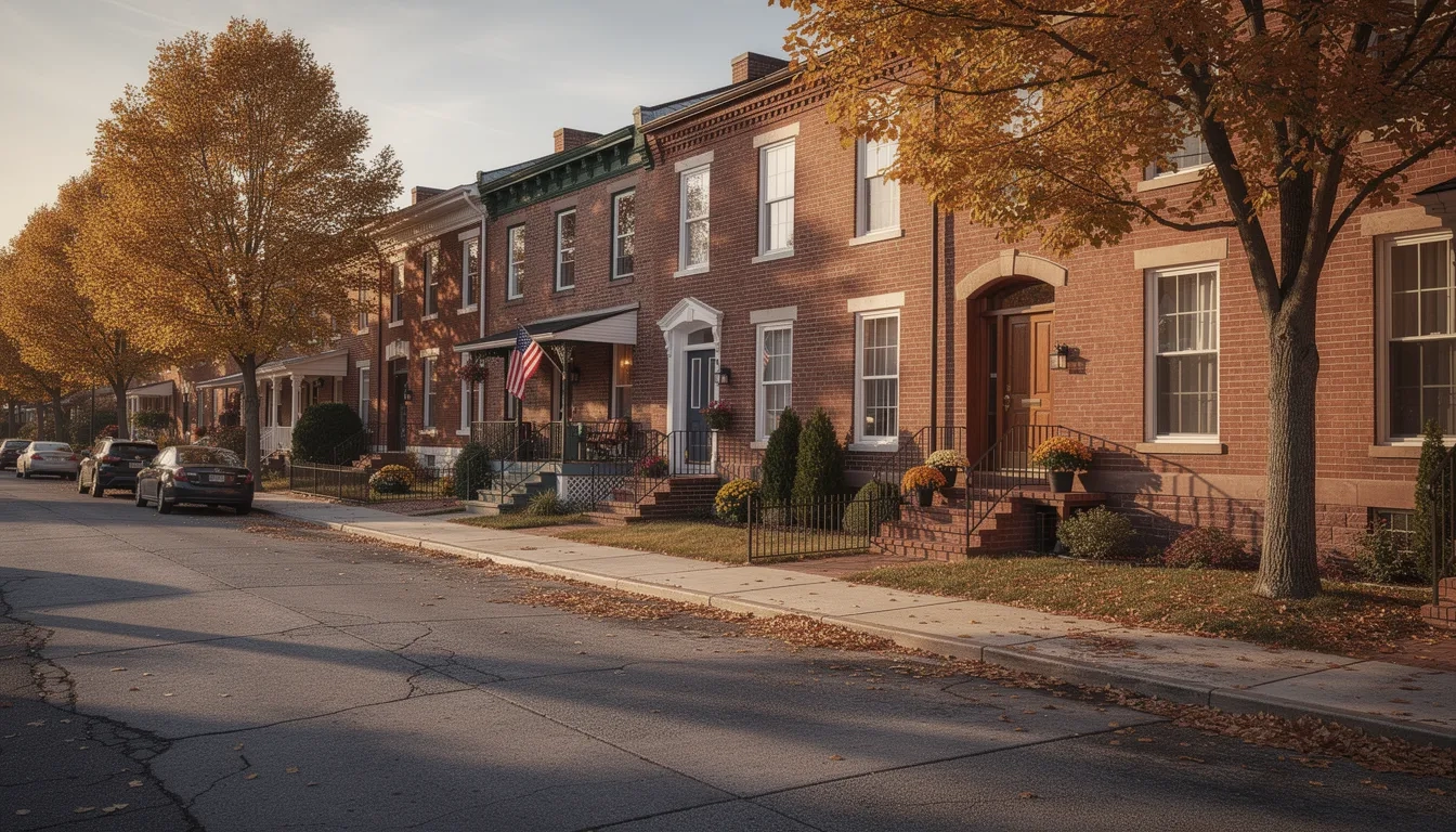 Pennsylvania rowhouses in autumn representing property tax relief programs